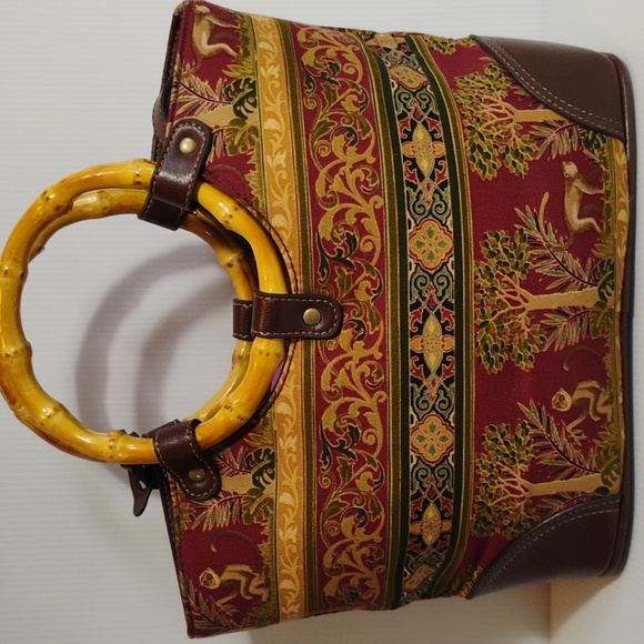 Relic Vintage Monkey Tapestry Bamboo Wood Handles Crossbody - Picture 4 of 11